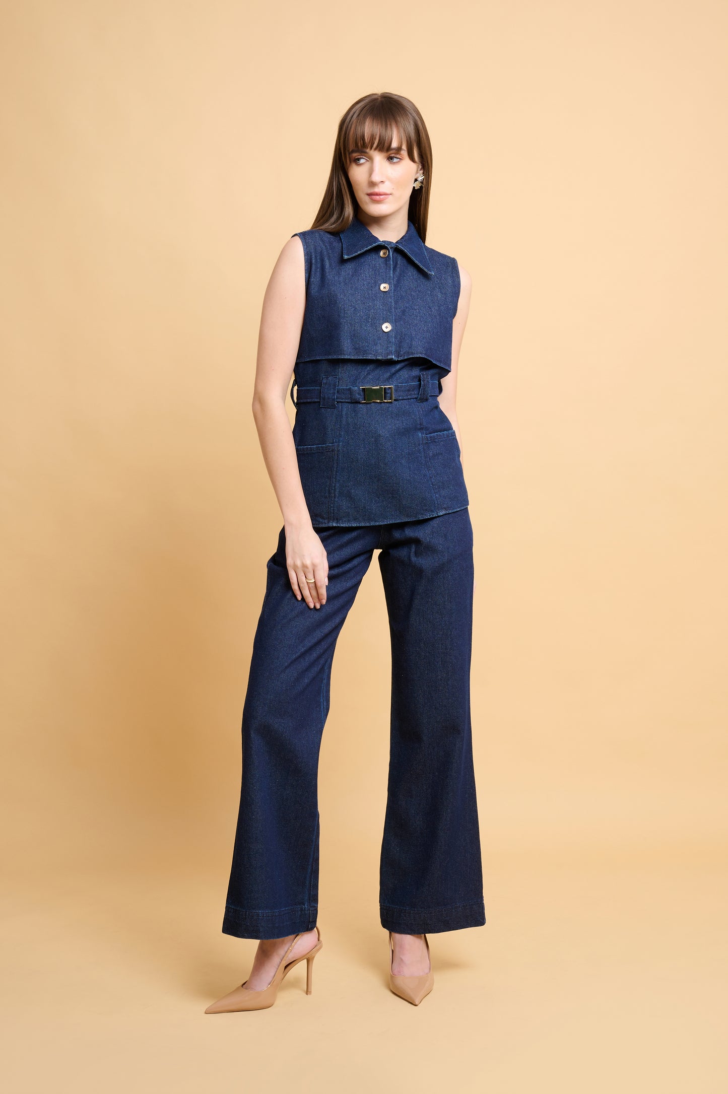 Denim-coord-formal-top-pants-structured
