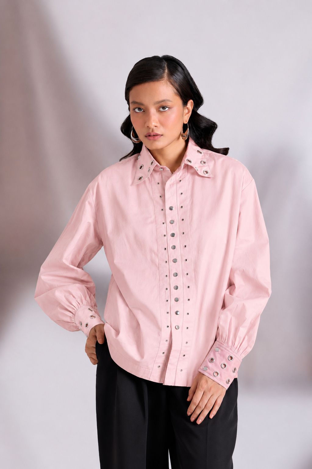 Formal chic blue shirt side view