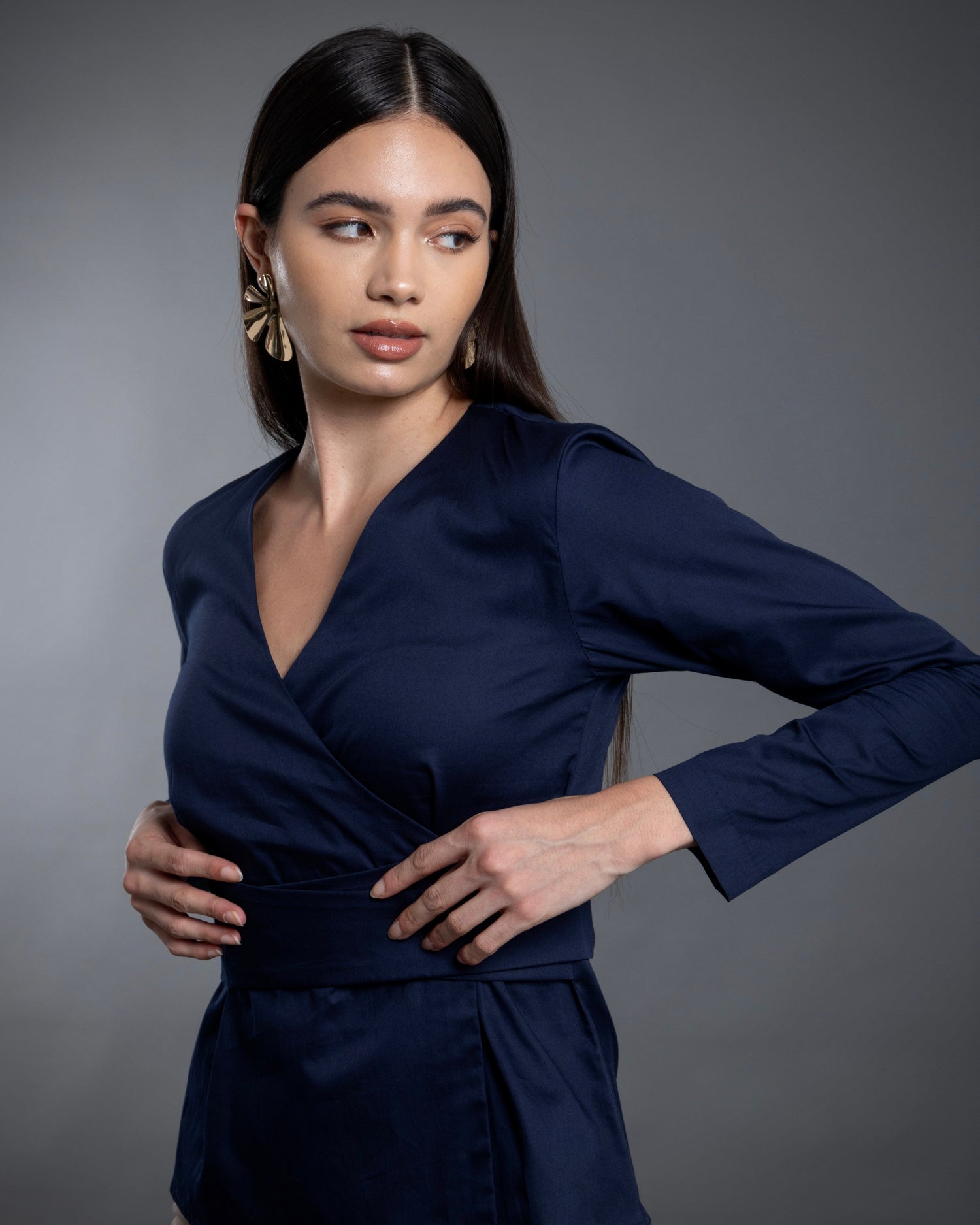 Formal chic blue shirt side view