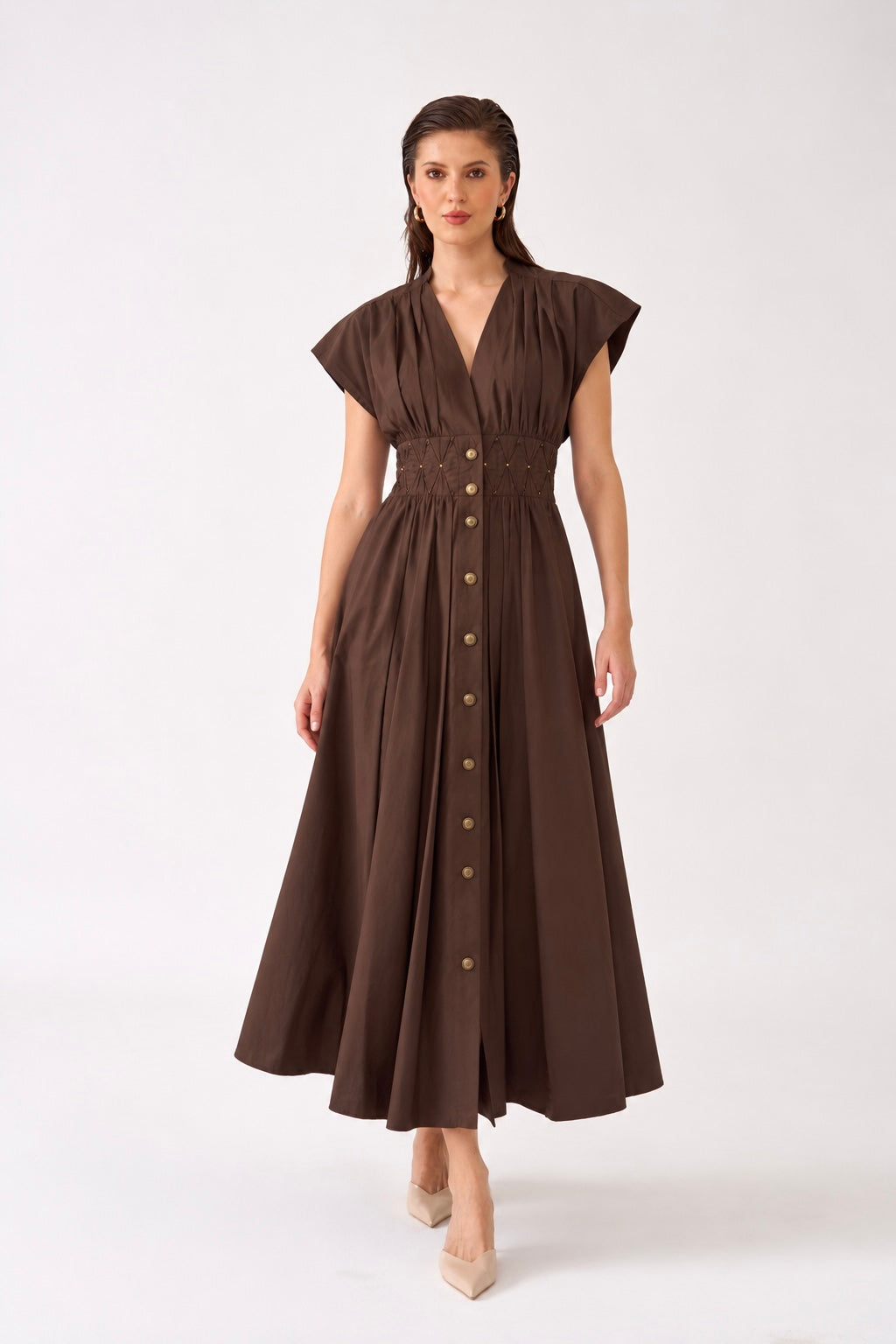 Elowen Pintuck Dress Brown