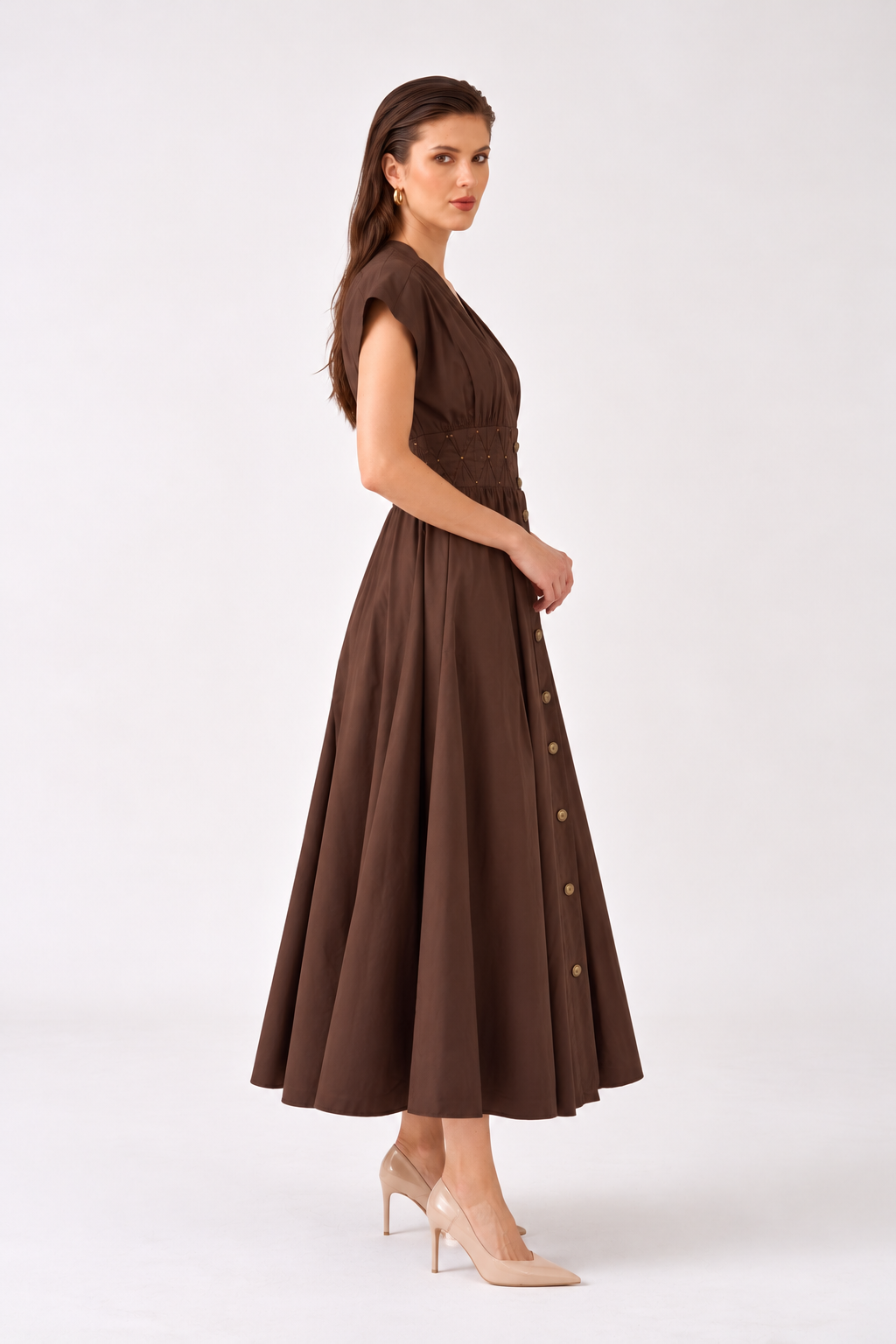 Elowen Pintuck Dress Brown