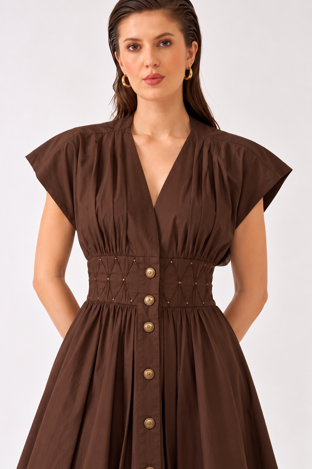 Elowen Pintuck Dress Brown